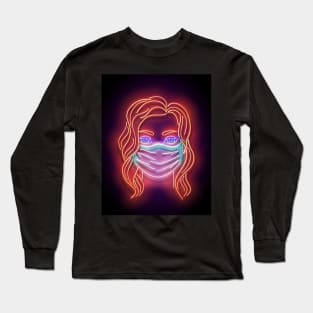 Glow Beautiful Girl with Face Mask Protective Long Sleeve T-Shirt